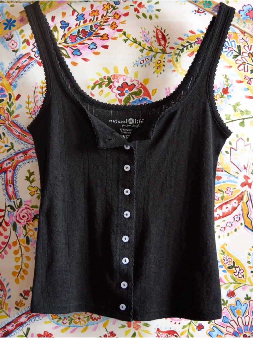 NATURAL LIFE Black Pretty Pointelle Tank Top